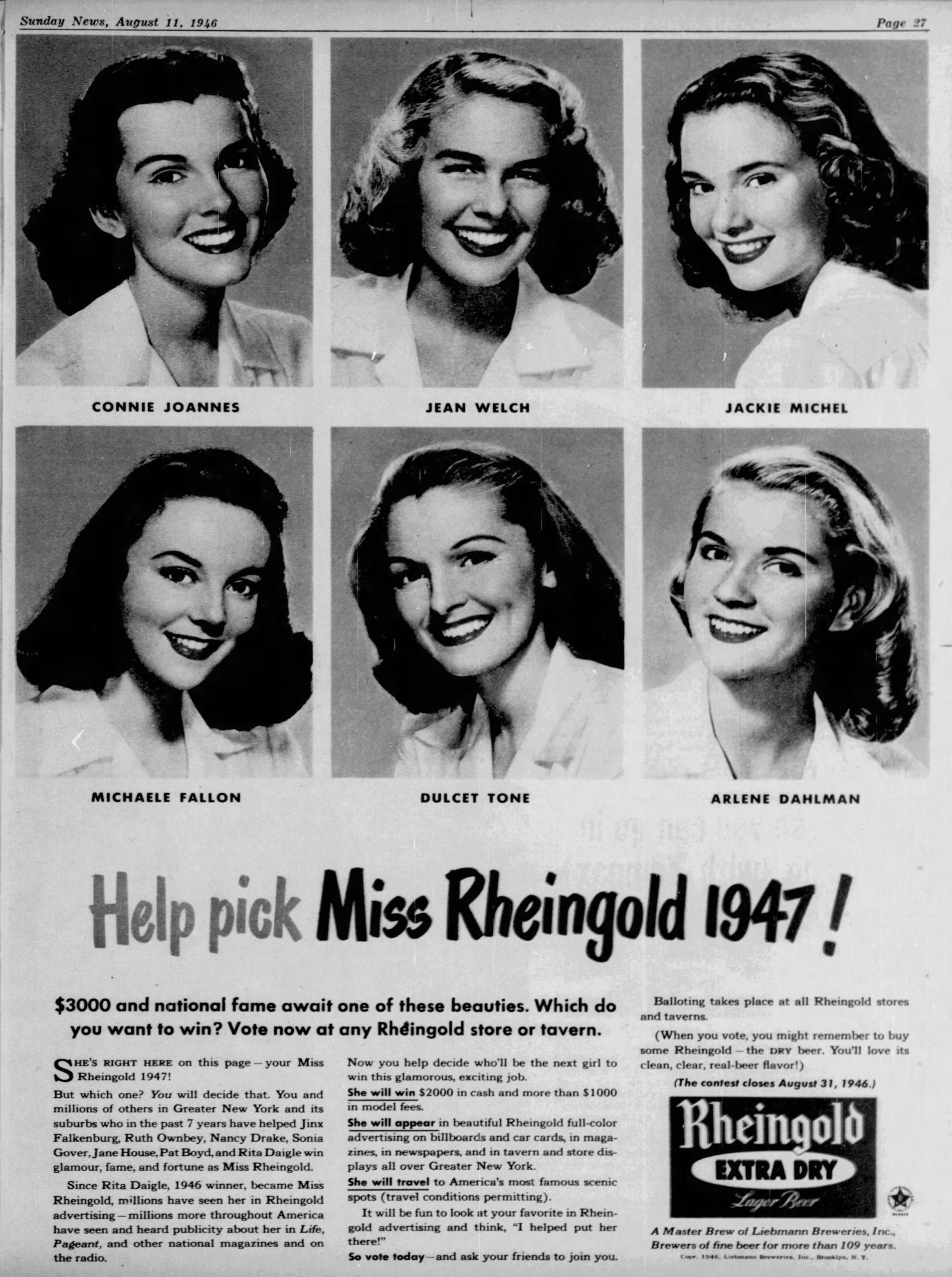 Beer In Ads #4060: Help Pick Miss Rheingold 1947