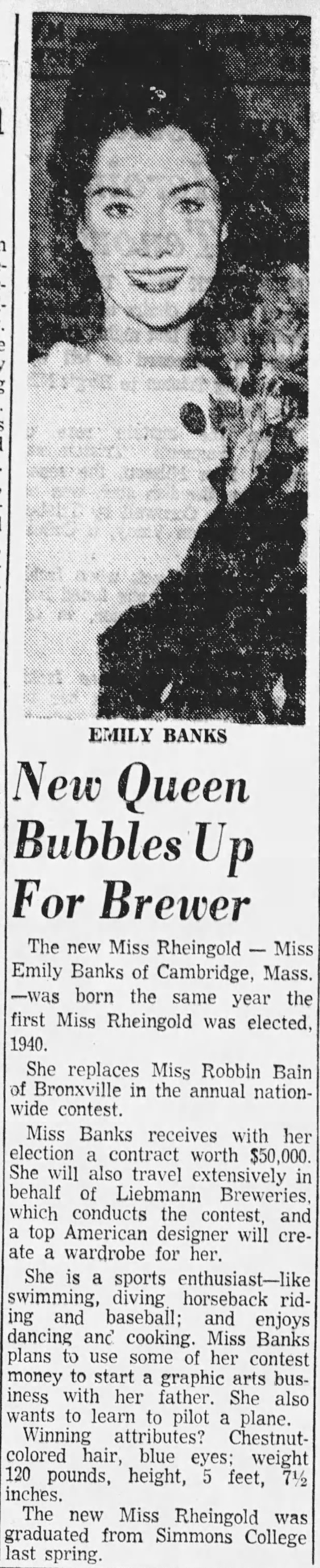 Beer In Ads #4534: Emily Banks Wins Miss Rheingold 1960