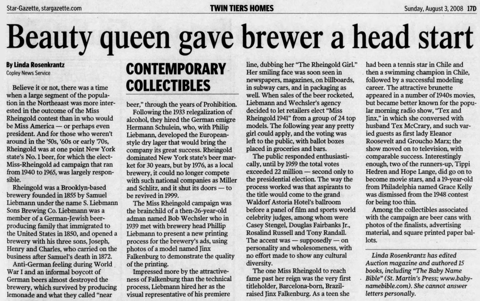 Historic Beer Birthday: Jinx Falkenburg, the First Miss Rheingold