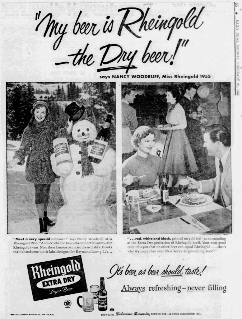 Beer In Ads #4320: Miss Rheingold 1955 In The Snow