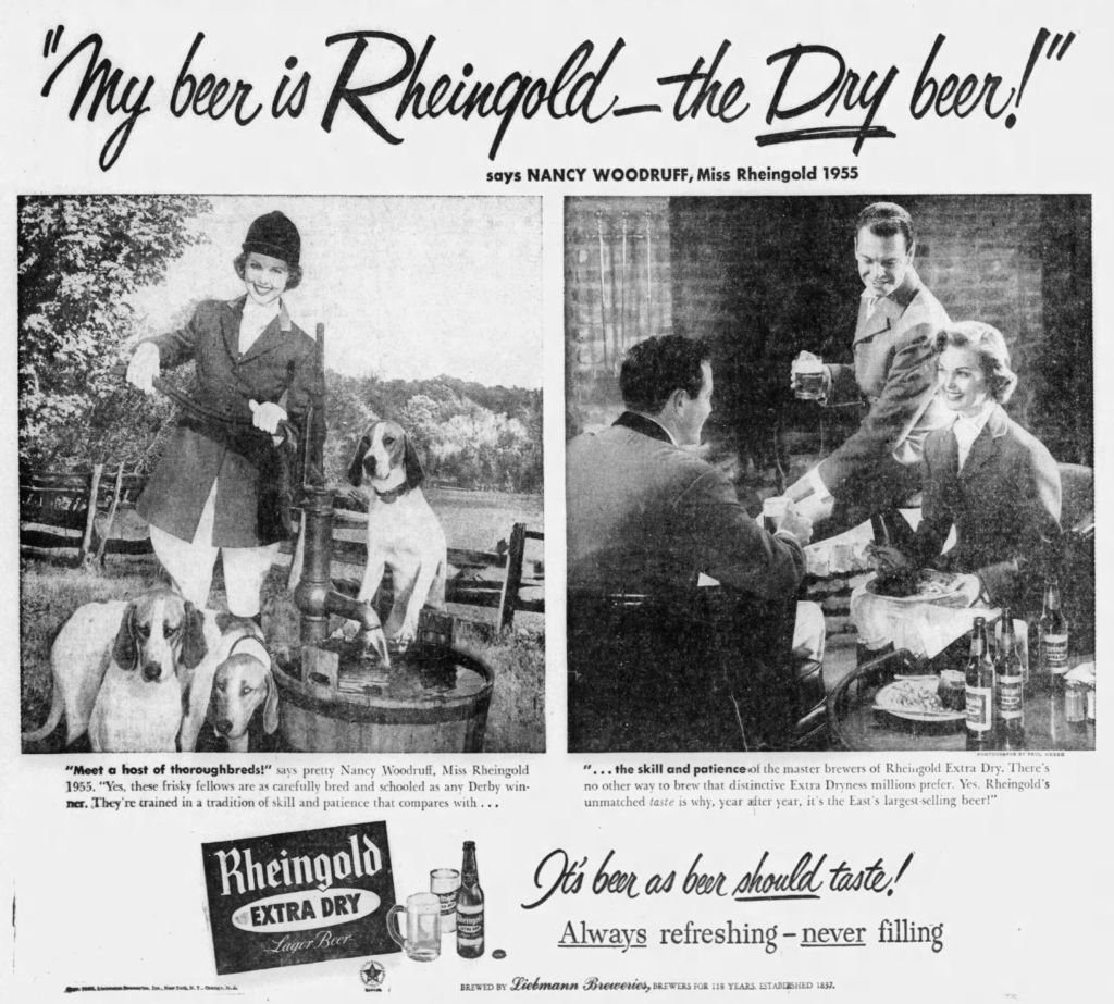 brookstonbeerbulletin.com - Beer In Ads #4333: Miss Rheingold 1955 Meets A Host Of Thoroughbreds