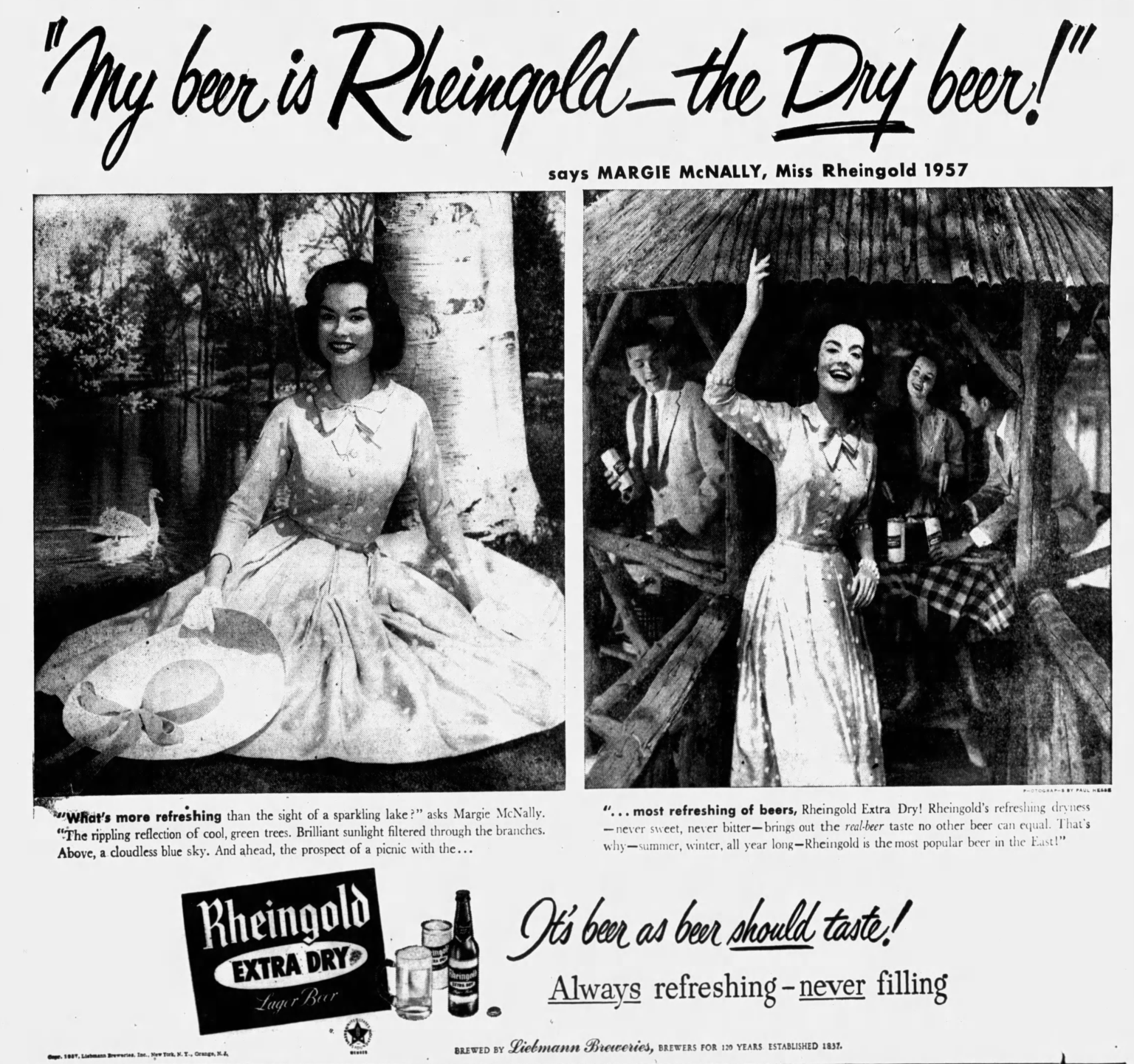 Beer In Ads #4413: Miss Rheingold 1957 By A Sparkling Lake