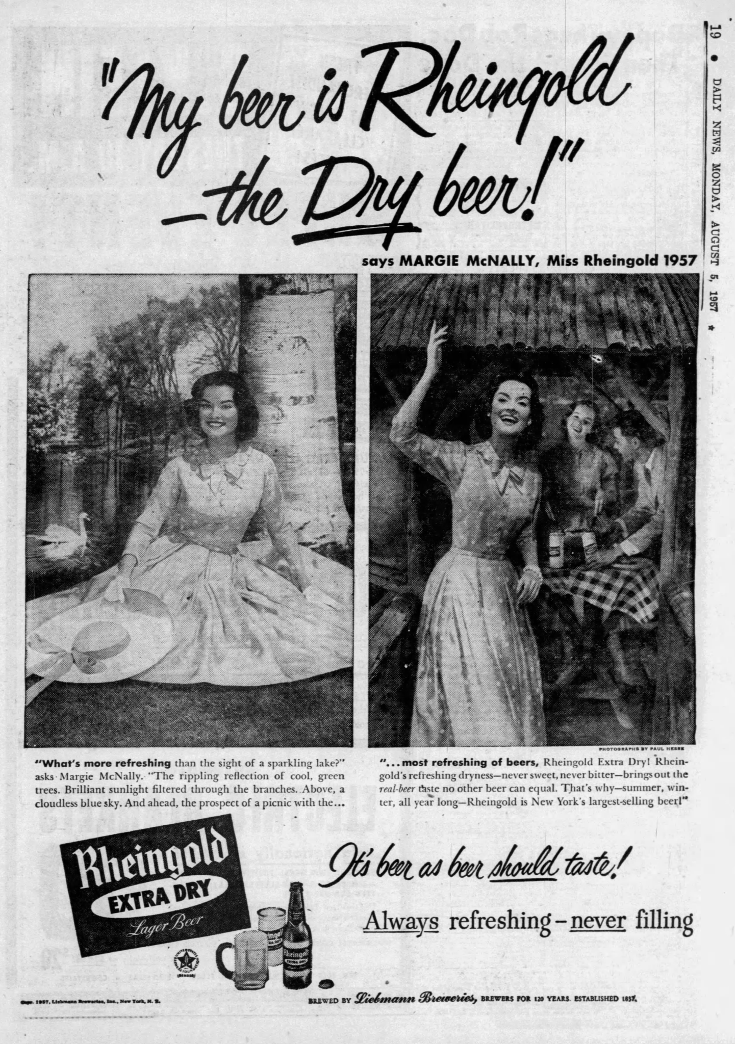 Beer In Ads #4413: Miss Rheingold 1957 By A Sparkling Lake